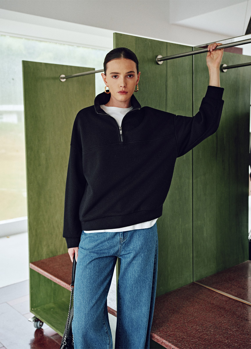 休閒立領混棉長袖上衣